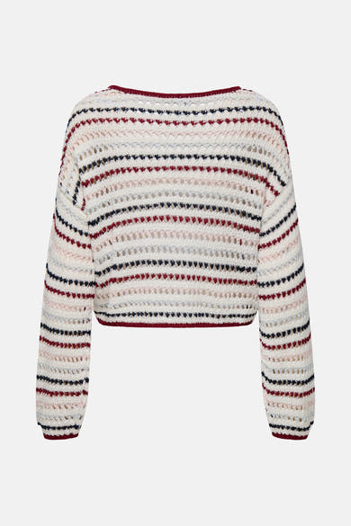 Pull à col rond multicolore de ONLY®, à rayures ajourées avec finitions bordeaux.