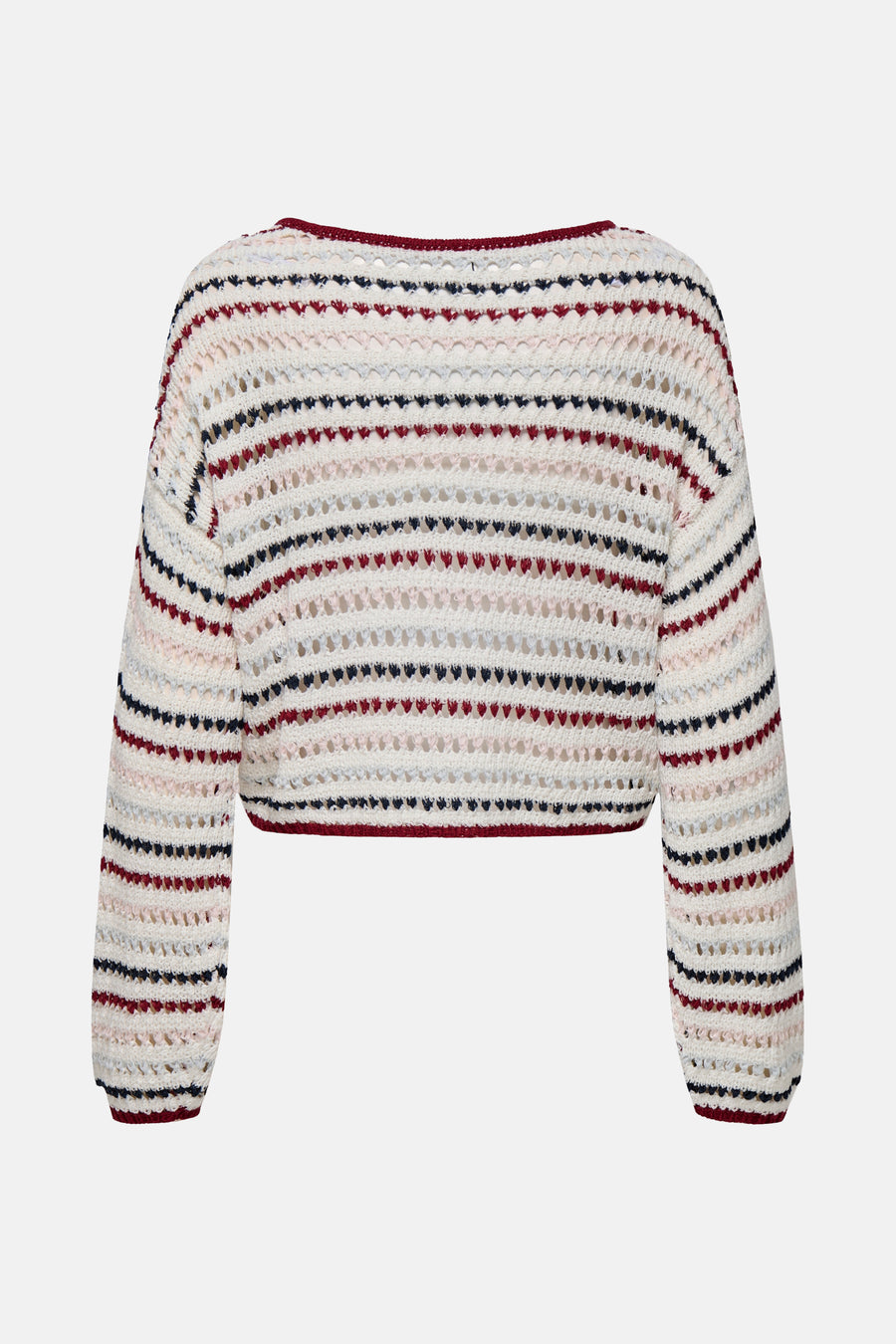 Pull à col rond multicolore de ONLY®, à rayures ajourées avec finitions bordeaux.