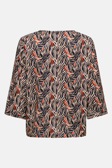 Blouse à manches longues multicolore de JDY, avec un motif zébré noir et rouille sur fond beige.