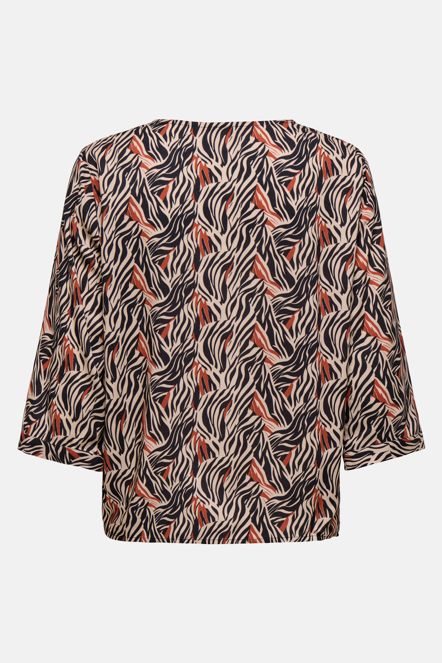 Blouse à manches longues multicolore de JDY, avec un motif zébré noir et rouille sur fond beige.