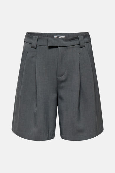 Korte grijze short van ONLY, met elastische tailleband en zichtbare riemlussen, achterzijde.
