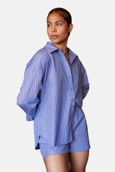 Blauwe gestreepte blouse met lange mouwen van ONLY, met glinsterende details.