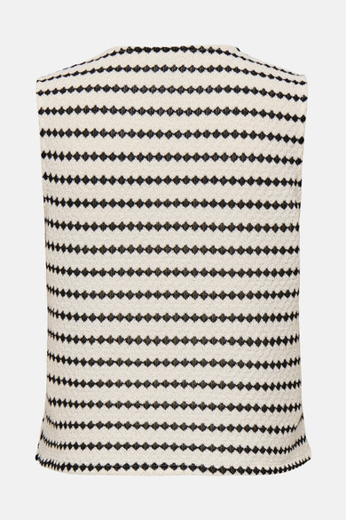 Gilet en maille écru et noir de ONLY® à motifs de losanges, vue de dos.