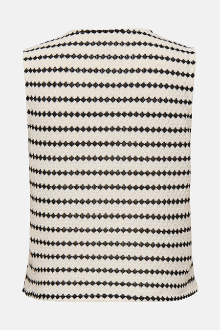 Gilet en maille écru et noir de ONLY® à motifs de losanges, vue de dos.