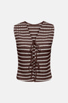 Bruin en wit mouwloos vest van ONLY® met horizontale textuurstrepen, achterzijde.