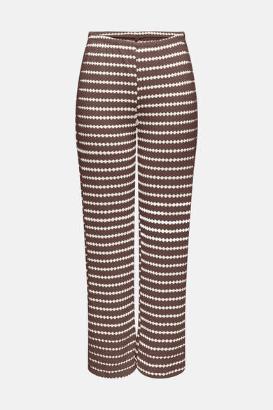 Gebroken wit en bruine broek van ONLY® met golvende horizontale strepen in mesh, cropped model.