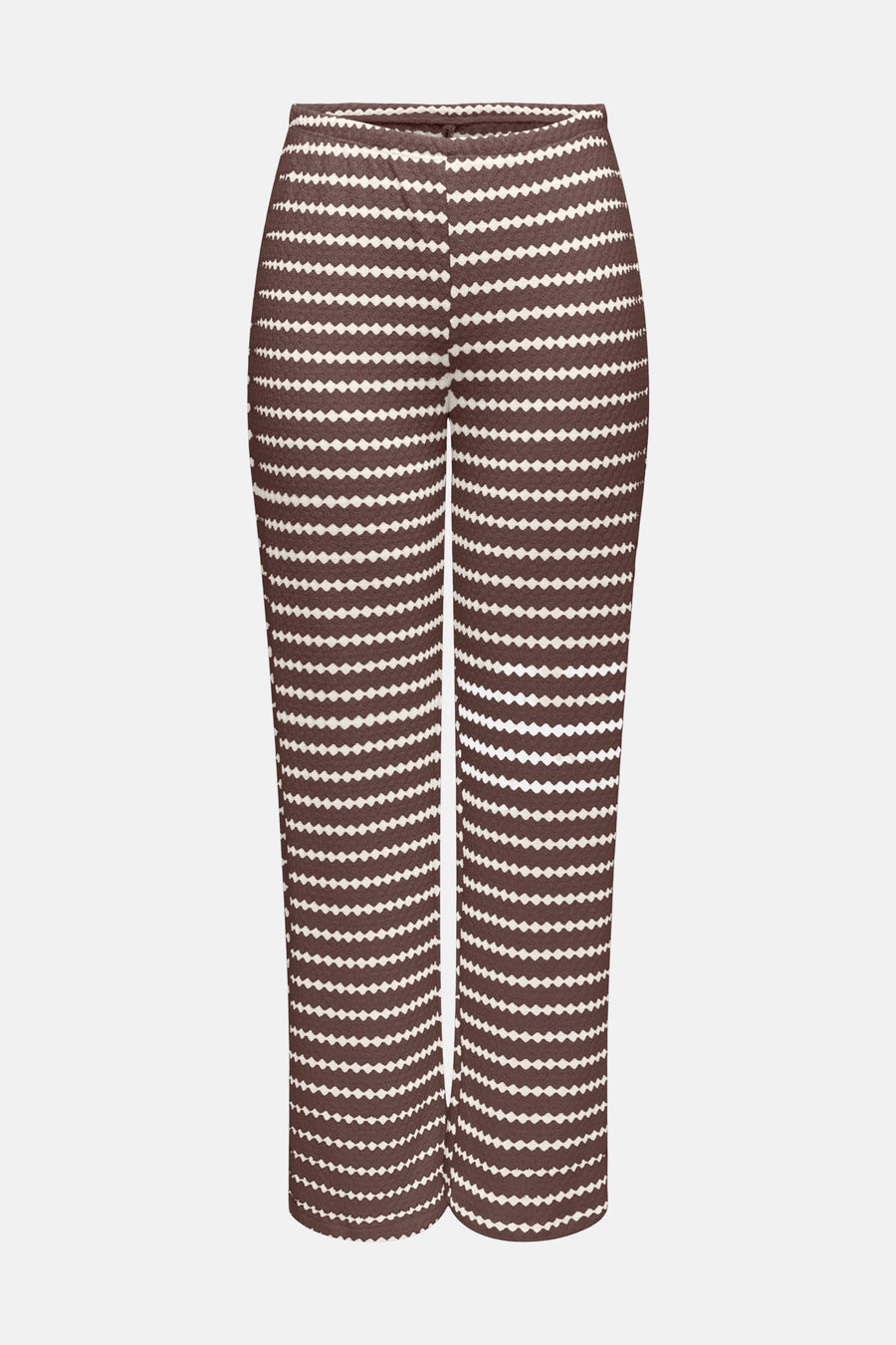 Gebroken wit en bruine broek van ONLY® met golvende horizontale strepen in mesh, cropped model.