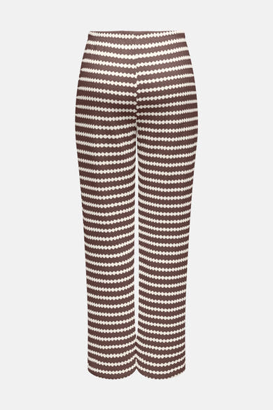 Pantalon marron et blanc cassé de ONLY® à rayures horizontales ondulées en maille, coupe cropped.