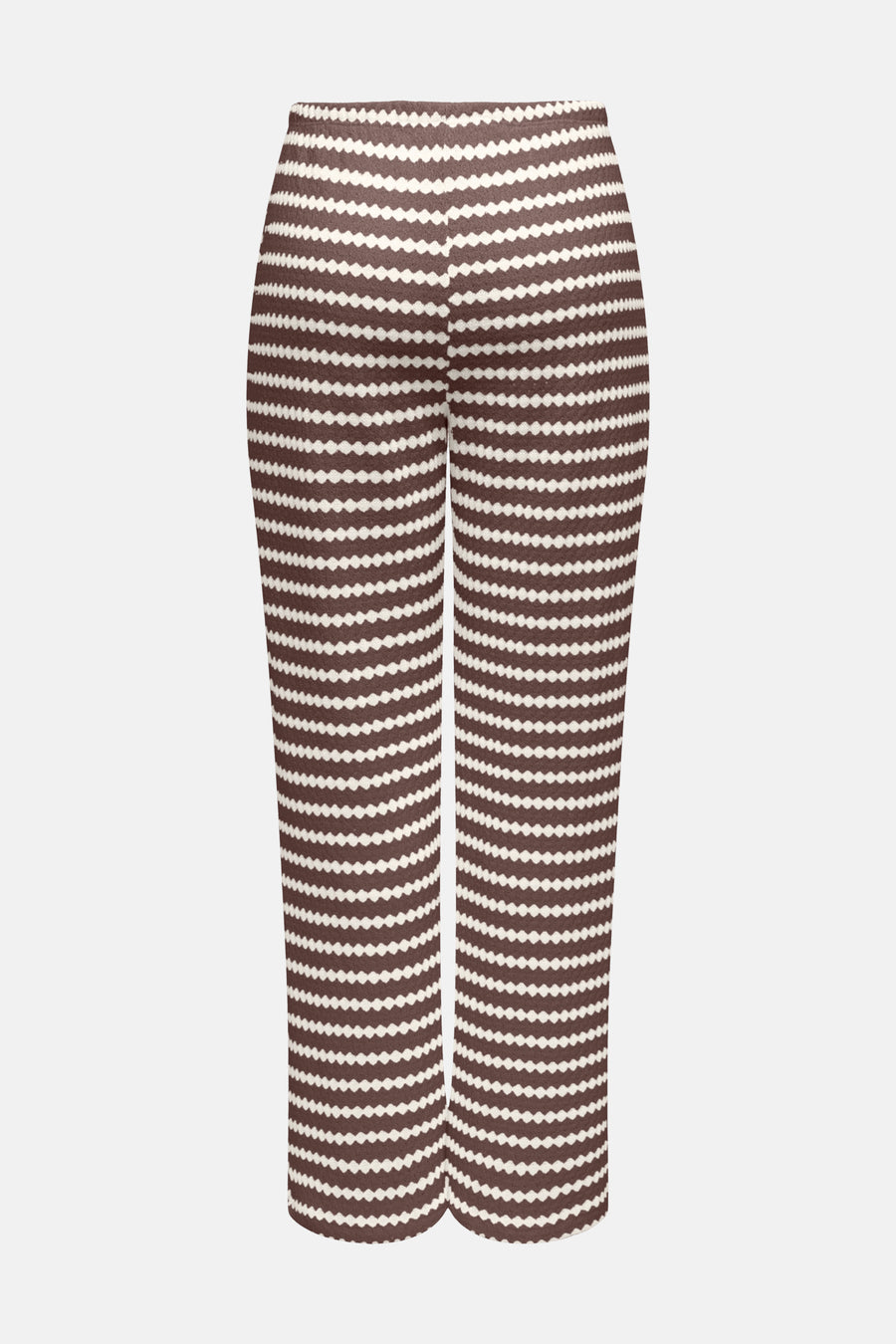 Pantalon marron et blanc cassé de ONLY® à rayures horizontales ondulées en maille, coupe cropped.