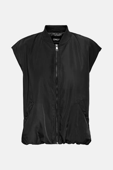 Zwart mouwloos vest van ONLY, met ritssluiting over de gehele lengte en knoopzakken.