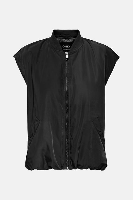 Zwart mouwloos vest van ONLY, met ritssluiting over de gehele lengte en knoopzakken.