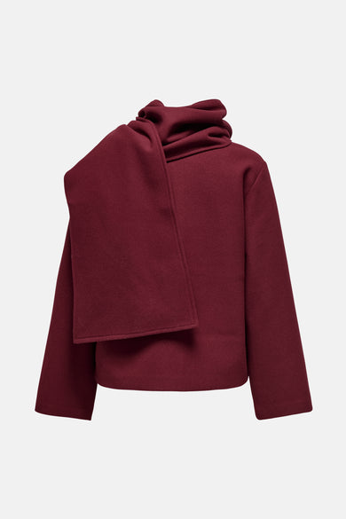 Veste courte bordeaux de ONLY, avec col montant drapé et manches larges.