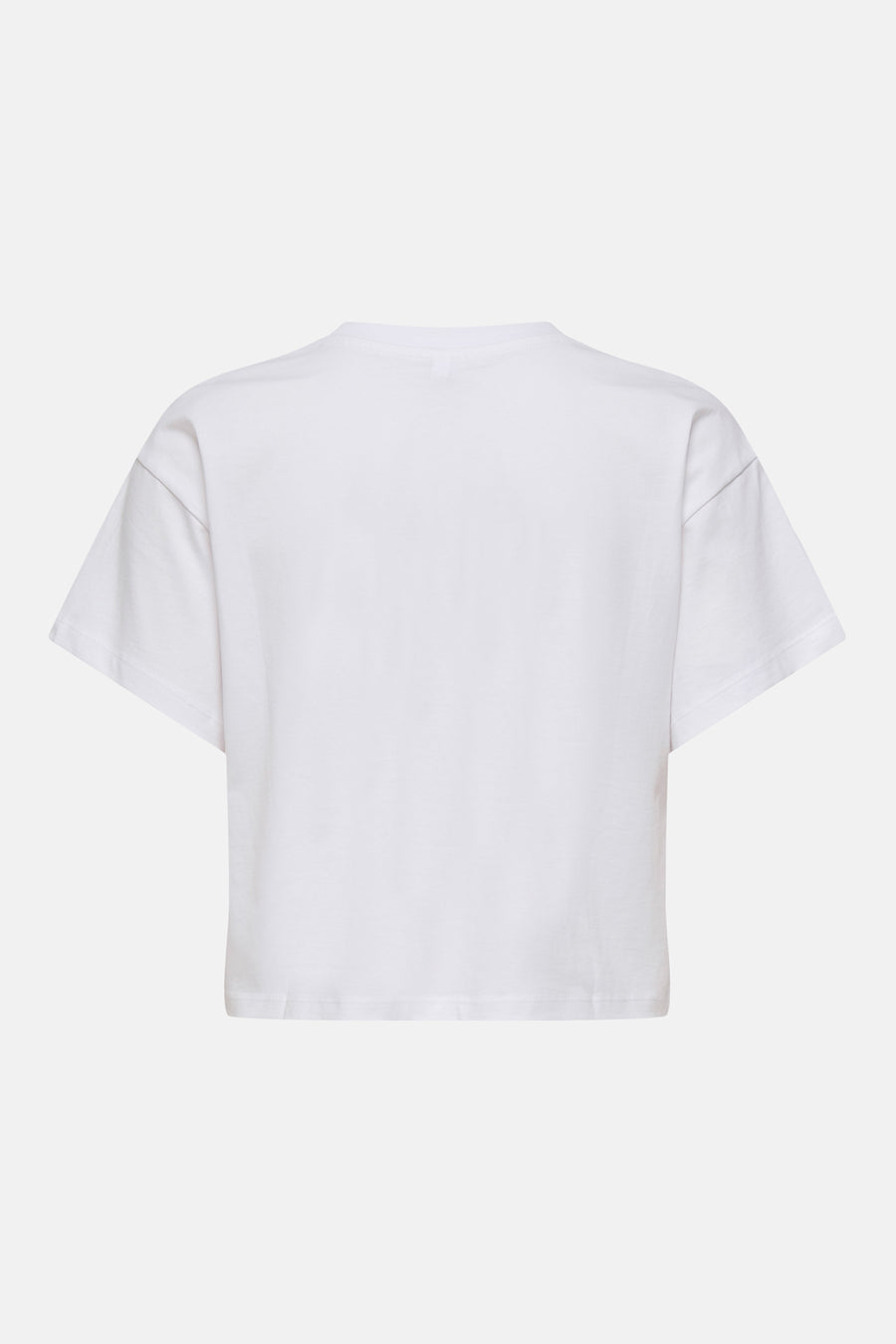 T-shirt blanc de ONLY à manches courtes, coupe cropped, vue de dos.