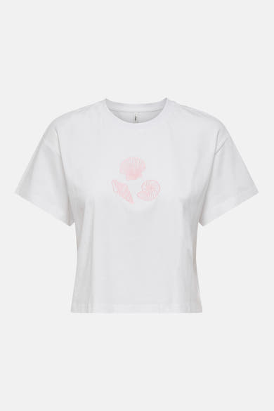 Wit T-shirt van ONLY® met een relaxte pasvorm, achterkant, ronde hals en verlaagde korte mouwen.