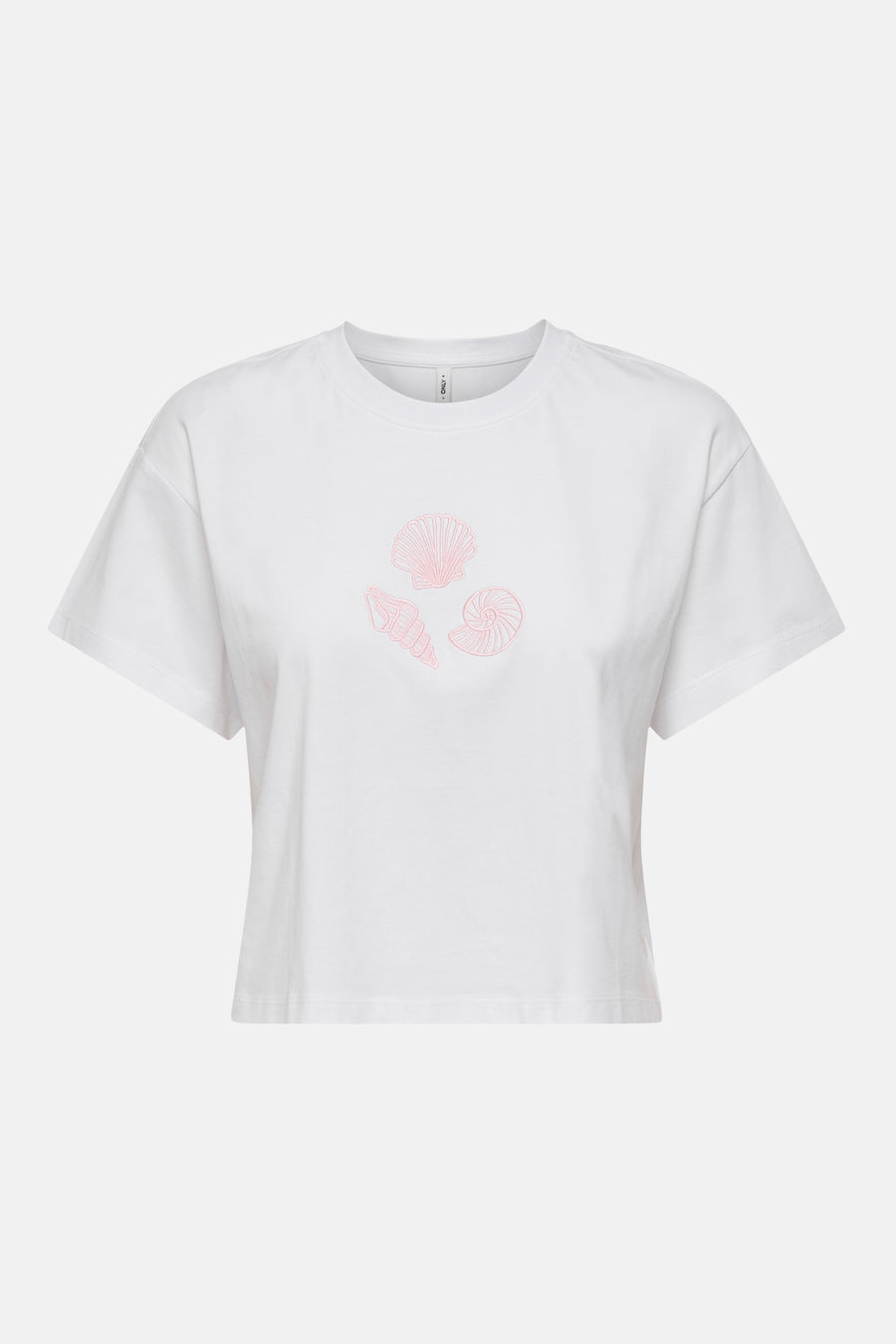 Wit T-shirt van ONLY® met een relaxte pasvorm, achterkant, ronde hals en verlaagde korte mouwen.