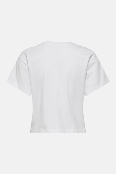 T-shirt blanc de ONLY® coupe décontractée, vue de dos, avec col rond et manches courtes tombantes.