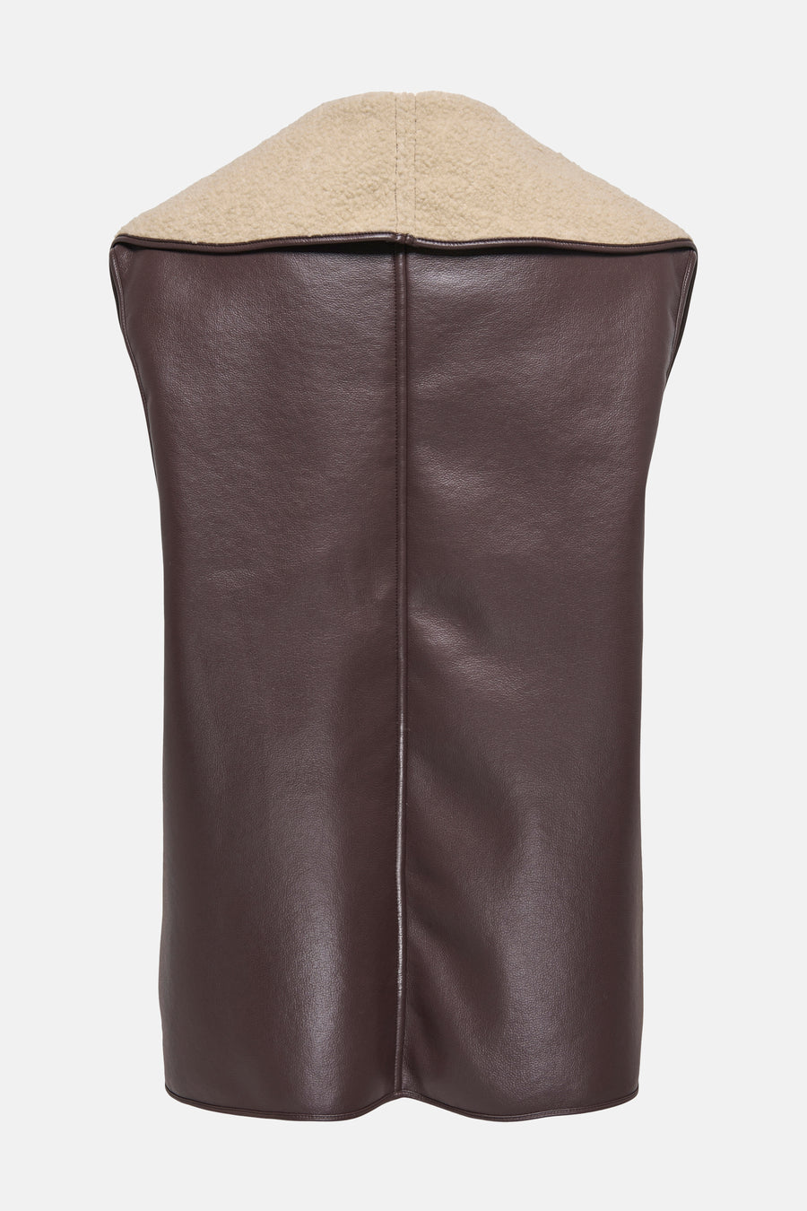 Veste sans manches marron de ONLY avec col en fausse fourrure beige vue de dos.
