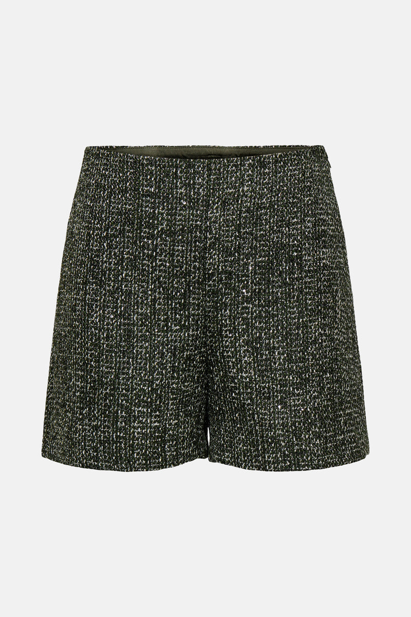 Short vert en tweed de ONLY, avec une texture mouchetée.