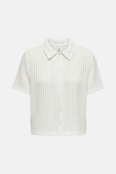 Wit blouse met korte mouwen van ONLY, in opengebreide stof met knoopsluiting.