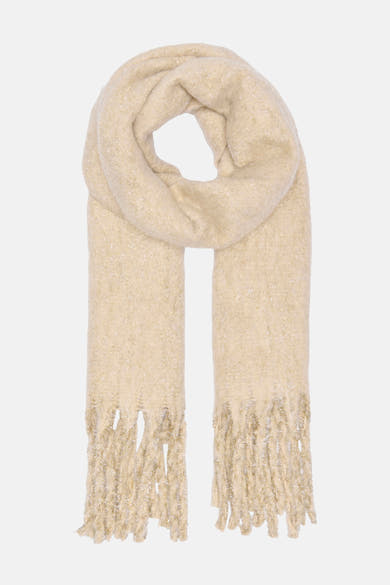 Beige sjaal van ONLY, van pluizig breisel met glittereffect en franjeafwerking.