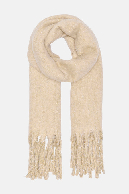 Beige sjaal van ONLY, van pluizig breisel met glittereffect en franjeafwerking.
