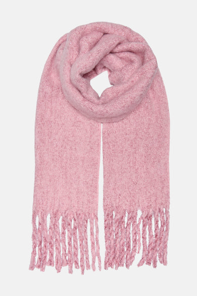 Roze sjaal ONLY® met decoratieve franjes, van zachte en glanzende getextureerde stof.