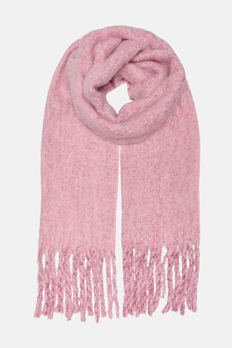Roze sjaal ONLY® met decoratieve franjes, van zachte en glanzende getextureerde stof.