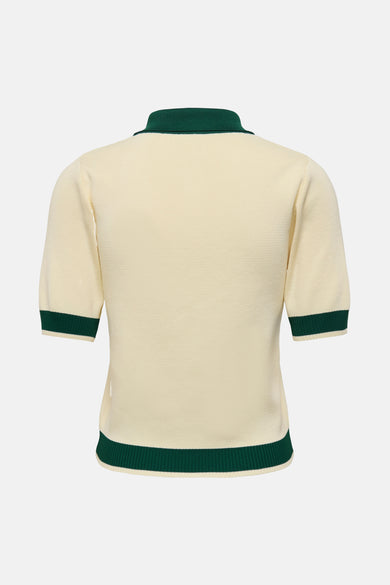 Polo beige à manches courtes de ONLY, avec finitions vertes au col, aux manches et à la taille.