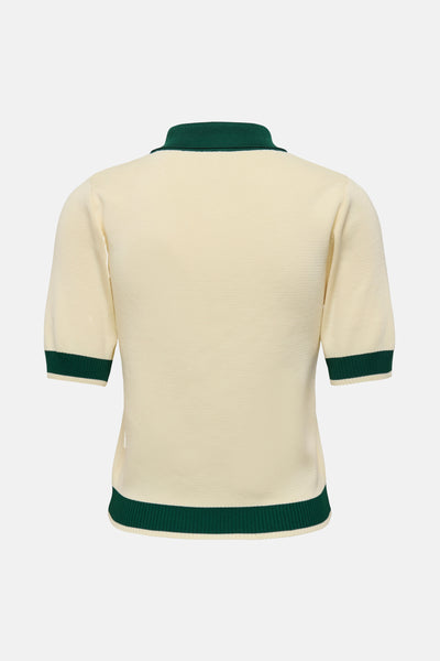 Polo beige à manches courtes de ONLY, avec finitions vertes au col, aux manches et à la taille.