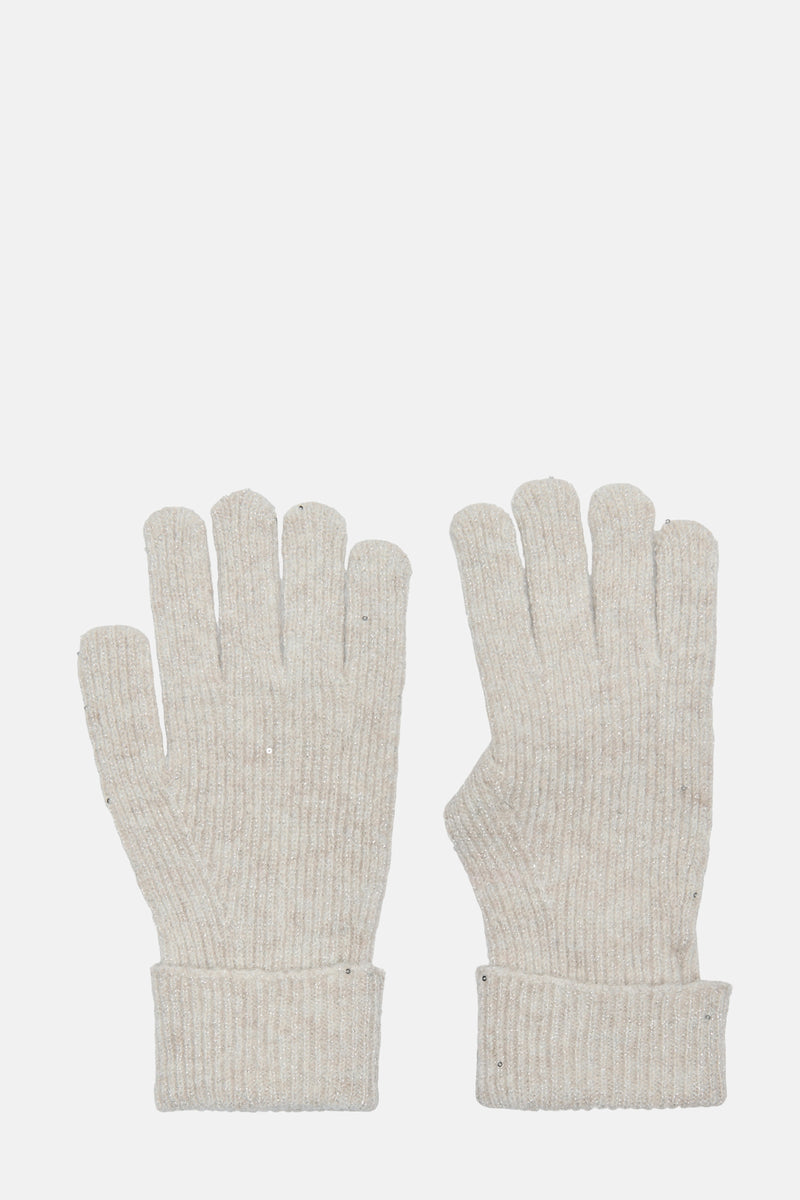 Ecru gebreide handschoenen van ONLY, met decoratieve glinsterende details en geribbelde boorden.