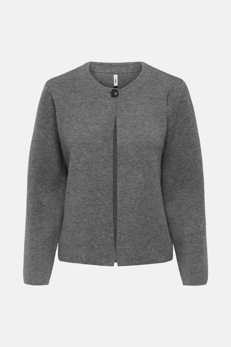 Gilet gris de ONLY avec un bouton unique de fermeture au centre.