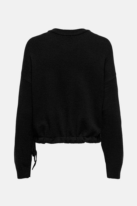 Pull noir à col rond de ONLY, avec cordon de serrage à la base.
