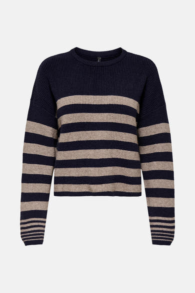 Pull bleu à rayures by ONLY® avec des détails côtelés et des manches longues.