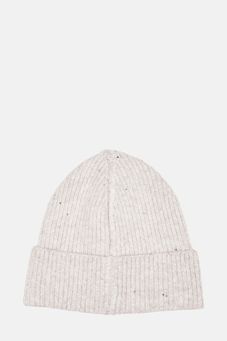 Bonnet écru de ONLY, en maille côtelée avec subtils détails scintillants répartis sur l'ensemble.