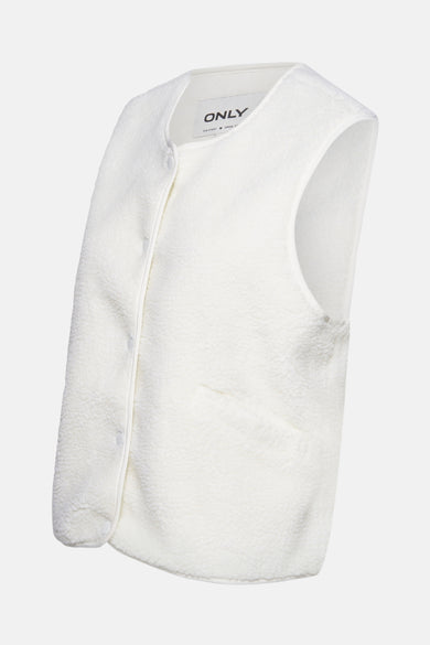 Gilet blanc en teddy de ONLY avec une fermeture boutonnée et une poche.