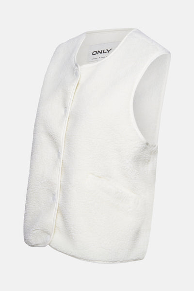Gilet blanc en teddy de ONLY avec une fermeture boutonnée et une poche.