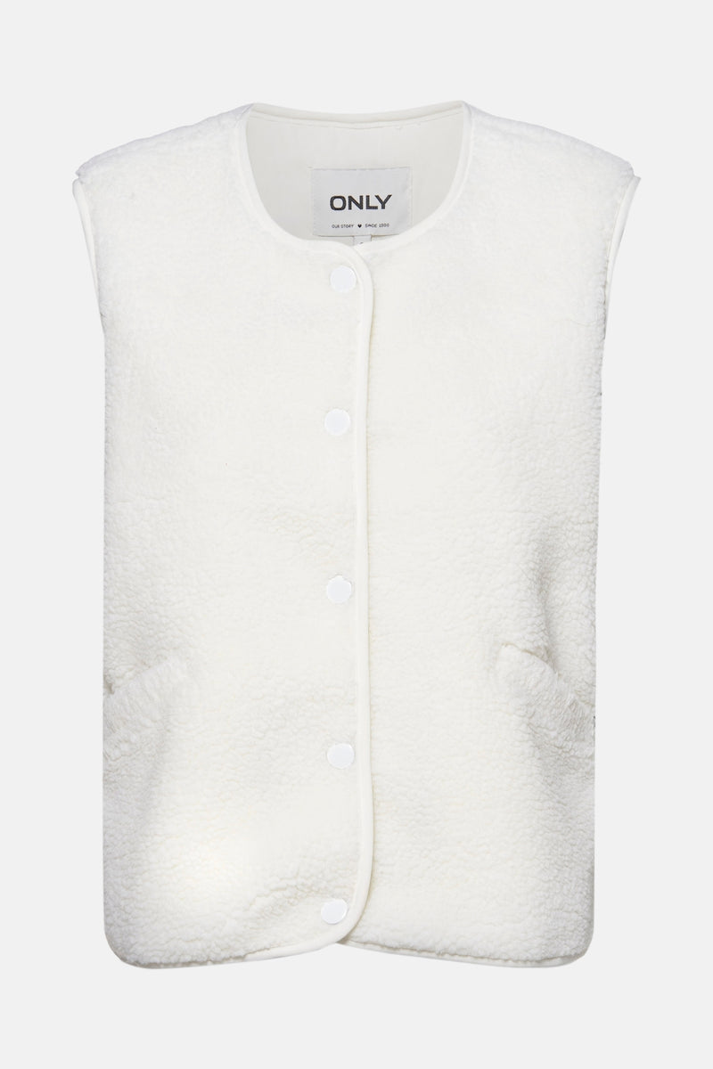 Gilet blanc en imitation peau de mouton par ONLY, avec une patte de boutonnage et poches.