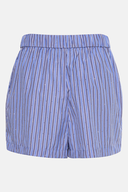 Kort blauw gestreept shirt van ONLY, met kleine zilveren stippen.