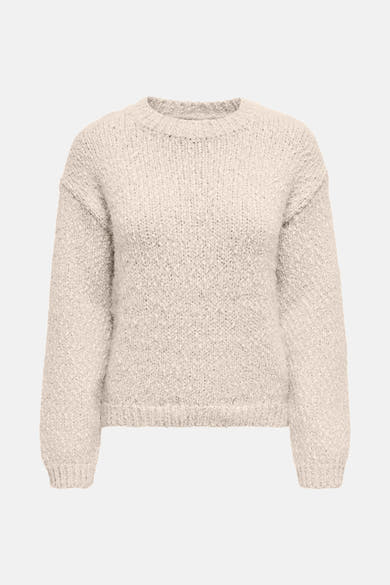 Pull à col rond beige de ONLY®, en maille texturée avec des manches longues.