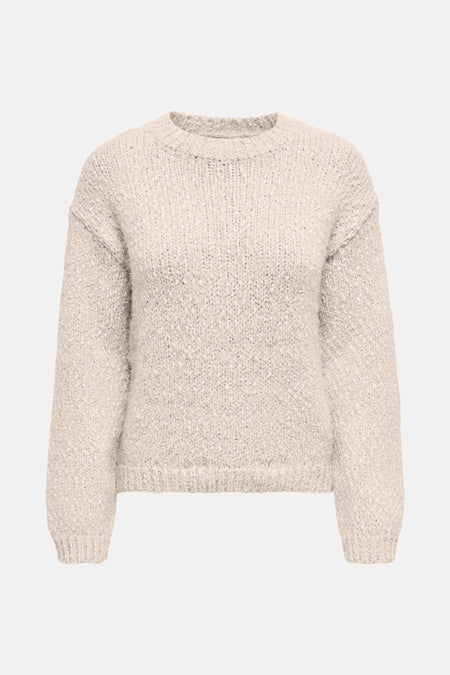 Beige ronde hals trui van ONLY®, in een getextureerd breisel met lange mouwen.