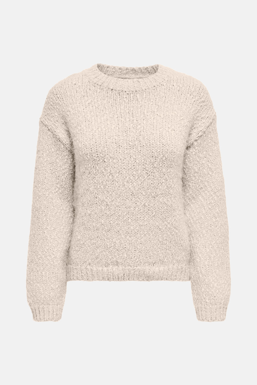 Pull à col rond beige de ONLY®, en maille texturée avec des manches longues.
