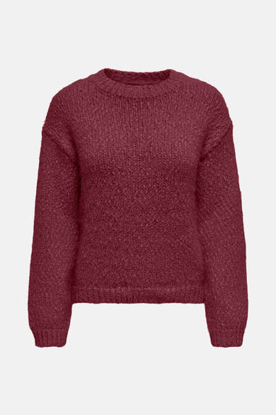Pull à col rond bordeaux de ONLY, en tricot texturé à mailles lâches.
