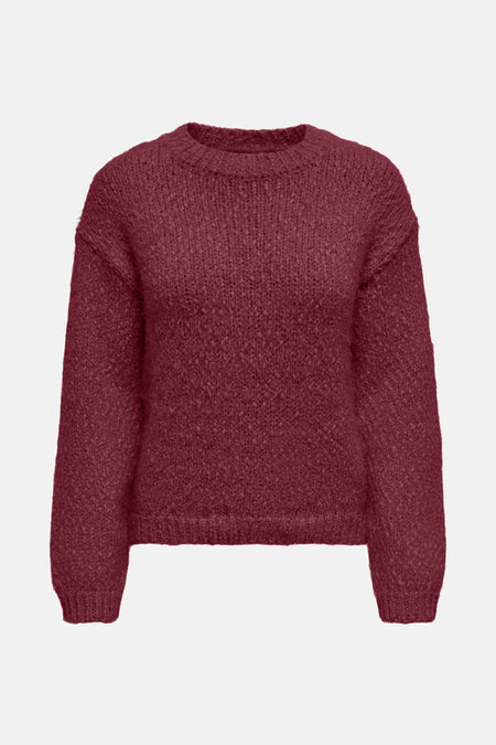 Ronde hals trui bordeaux van ONLY, in een losgebreide textuursteek.