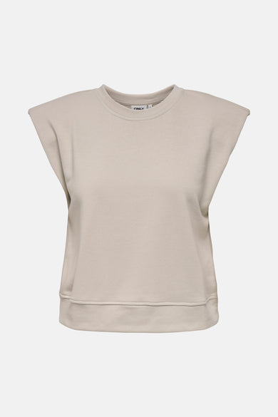 Top beige sans manches de ONLY, avec des épaulettes structurées et une coupe décontractée.
