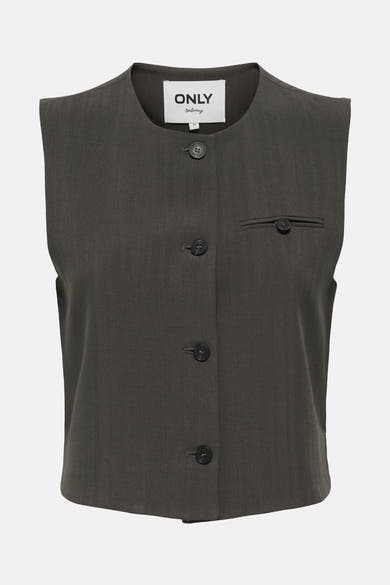 Gilet marron rayé de ONLY, avec une poche poitrine boutonnée et une fermeture boutonnée à quatre boutons.