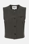Gilet marron rayé de ONLY, avec une poche poitrine boutonnée et une fermeture boutonnée à quatre boutons.