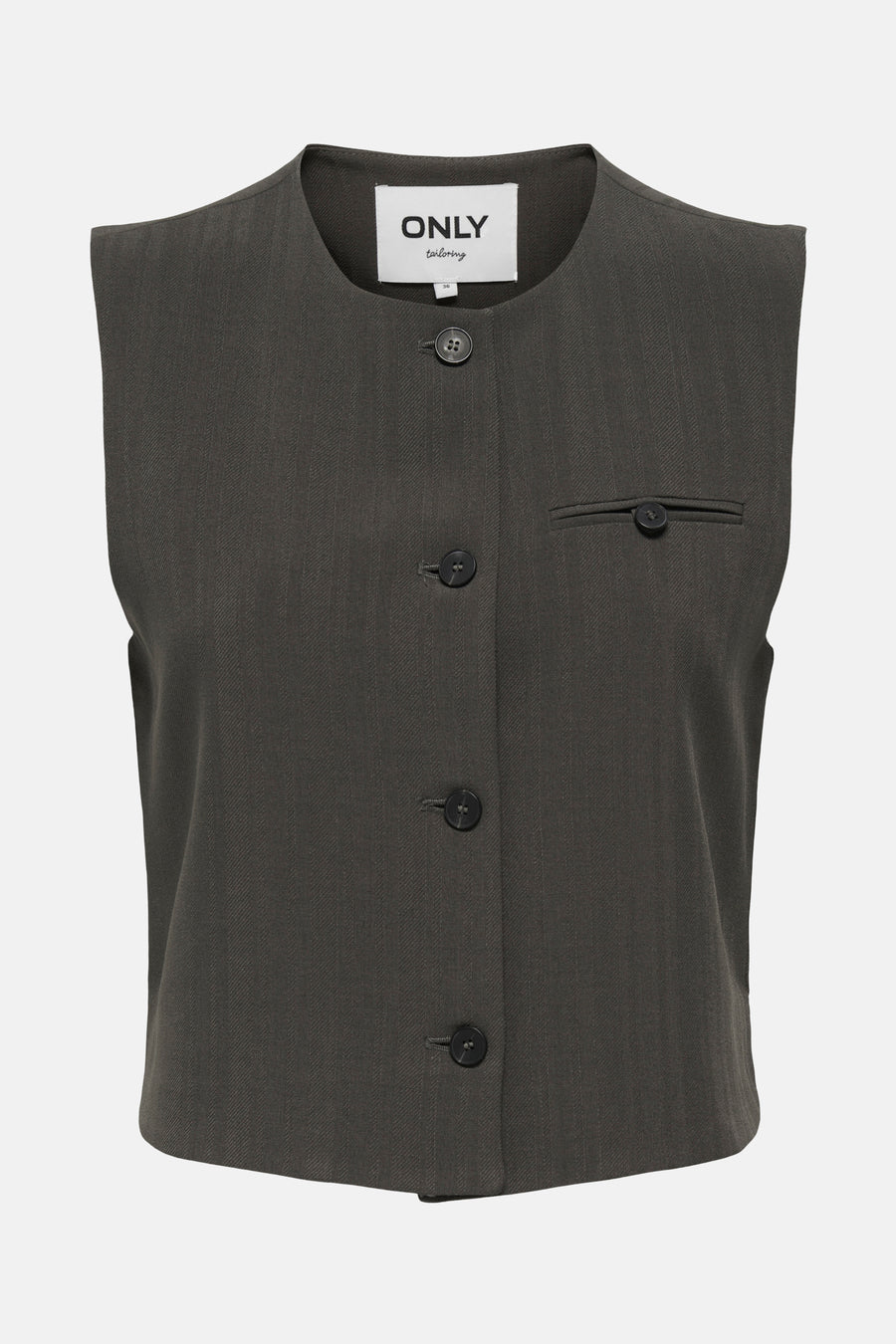 Gilet marron rayé de ONLY, avec une poche poitrine boutonnée et une fermeture boutonnée à quatre boutons.