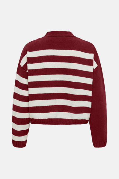 Rode gestreepte cardigan van ONLY, in zachte breinaalden met crèmekleurige horizontale strepen en een korte pasvorm.