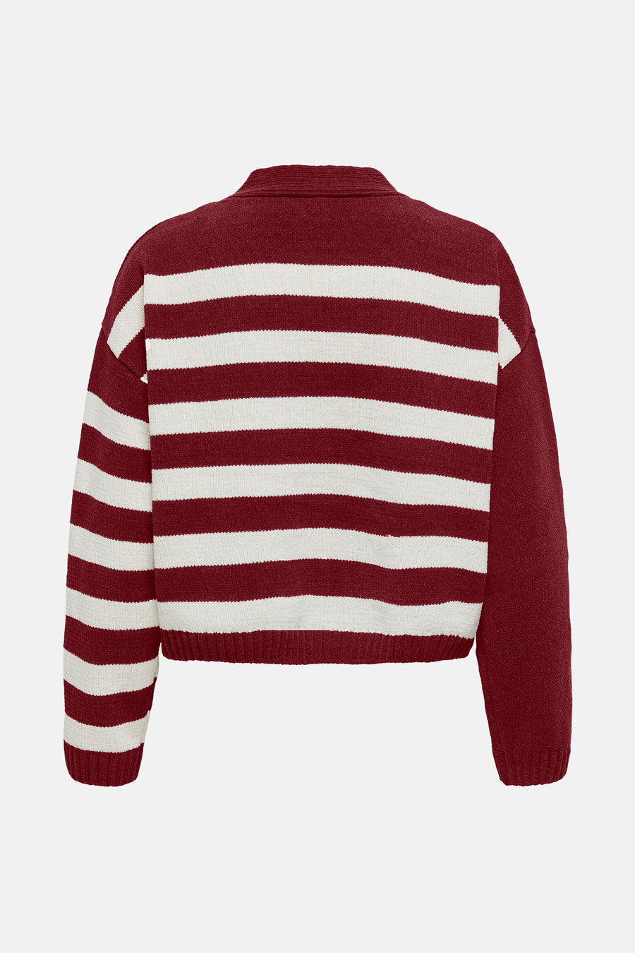 Rode gestreepte cardigan van ONLY, in zachte breinaalden met crèmekleurige horizontale strepen en een korte pasvorm.