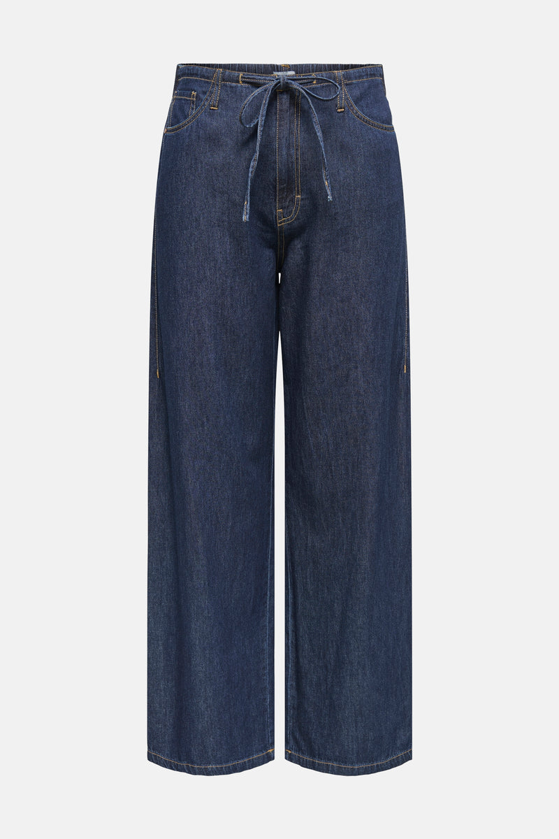 Jeans larges en denim bleu foncé de JDY avec cordon de serrage à la taille.